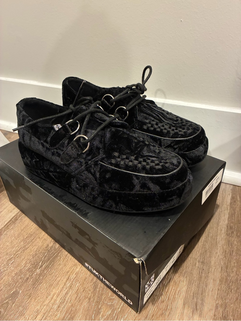 Tuk Creepers Black Velvet Casual Lace-Up Shoes